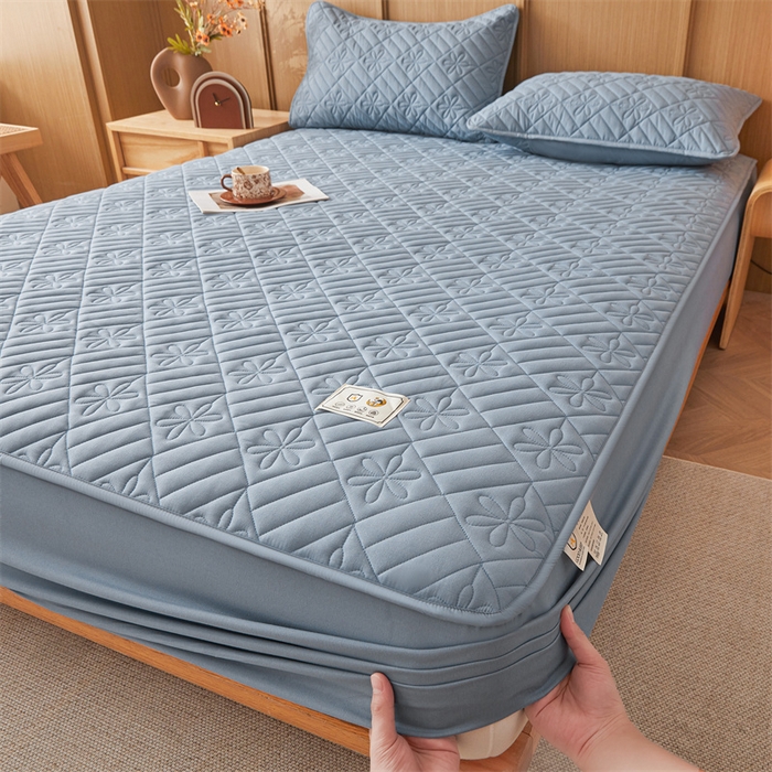 91家纺网 家纺一手货源 找家纺 3C 2025新款A类幸运花防水隔脏床笠 幸运花-海洋蓝