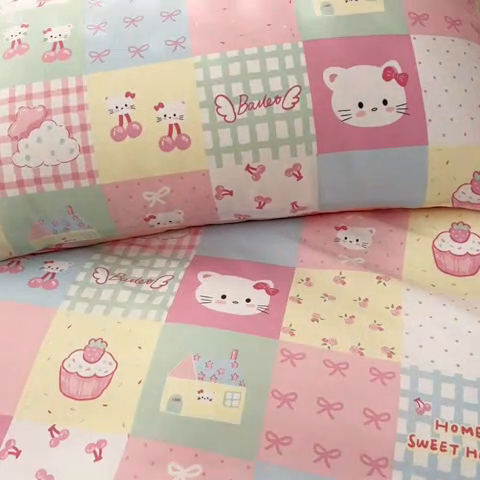 91家纺网 家纺一手货源 找家纺 2025新款全棉卡通小清新系列四件套 可爱喵喵