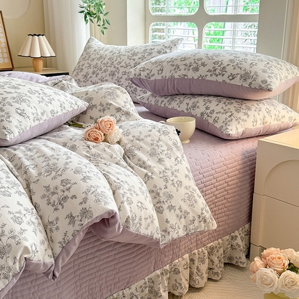 91家纺网 家纺一手货源 找家纺 （总）韩约家纺 2025新款简约款1针织双层纱床盖四件套