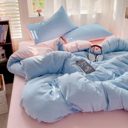 91家纺网 家纺一手货源 找家纺 （总）森璐 2025新款水洗棉双拼四件套宿舍三件套床单被套枕套