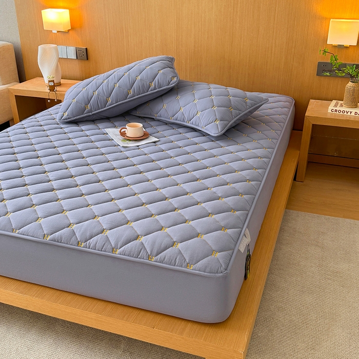 91家纺网 家纺一手货源 找家纺 3C 2024新款H全棉水洗棉床笠 蓝灰