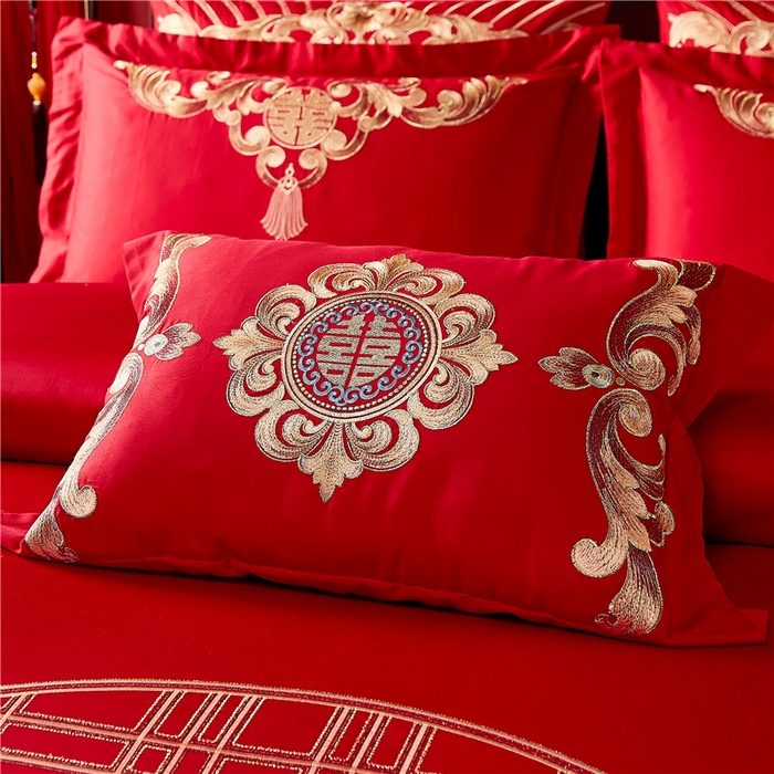 91家纺网 家纺一手货源 找家纺 2023新款120s提花长绒棉婚庆多件套系列 花好月圆