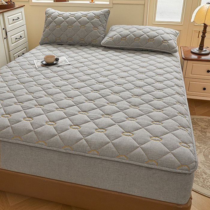 91家纺网 家纺一手货源 找家纺 3C 2024新款云朵全棉水洗棉床笠 云朵 冰山灰