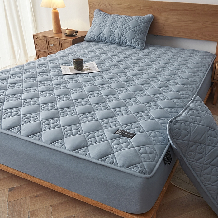 91家纺网 家纺一手货源 找家纺 3C 2025新款A类亲肤夹棉床笠-花叶 花叶 海洋蓝