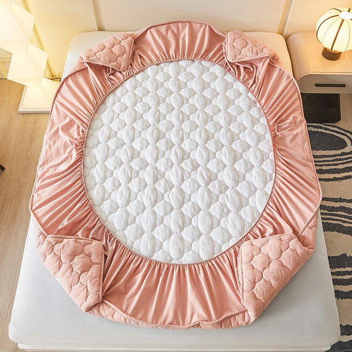 91家纺网 家纺一手货源 找家纺 3C 2025新款全棉水洗棉夹棉床笠-梦屿系列 梦屿 浅豆沙