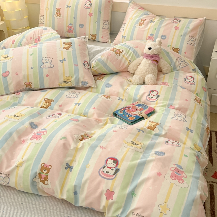 91家纺网 家纺一手货源 找家纺 2025新款全棉卡通小清新系列四件套 甜宠蜜语