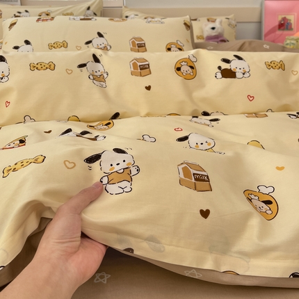 91家纺网 家纺一手货源 找家纺 2025新款全棉卡通小清新系列四件套 汉堡狗