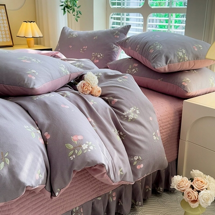 91家纺网 家纺一手货源 找家纺 （总）韩约家纺 2025新款简约款1针织双层纱床盖四件套