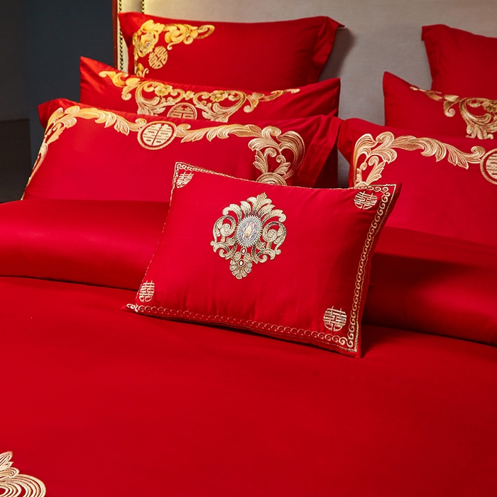 91家纺网 家纺一手货源 找家纺 东方合美（原：皇家传奇） 2023新款40s全工艺喷气刺绣纯棉婚庆多件套-系列三 福喜龙凤