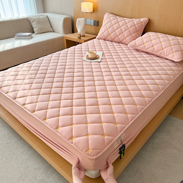 91家纺网 家纺一手货源 找家纺 3C 2024新款H全棉水洗棉床笠 浅豆沙