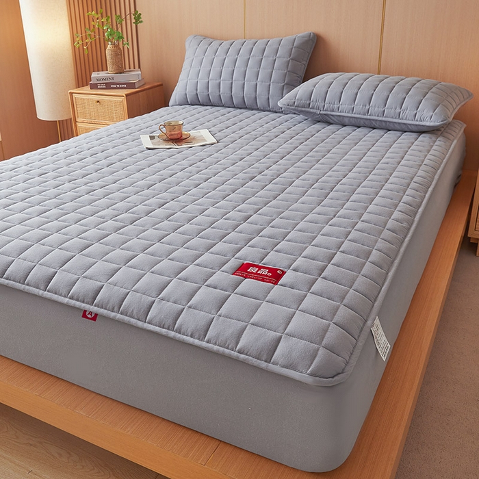 91家纺网 家纺一手货源 找家纺 3C 2025新款全棉水洗棉夹棉床笠-良品 良品 蓝灰