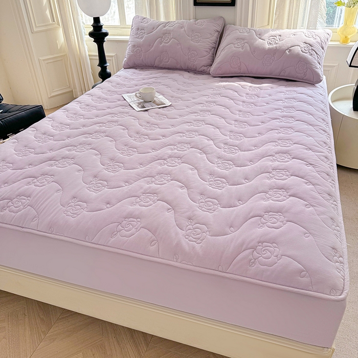 91家纺网 家纺一手货源 找家纺 3C 2024新款全棉水洗棉夹棉玫瑰床笠-花语系列 花语 优雅紫