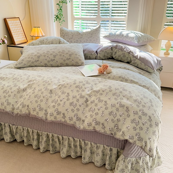 91家纺网 家纺一手货源 找家纺 韩约家纺 2025新款简约款1针织双层纱床盖四件套 婉君（简约款）