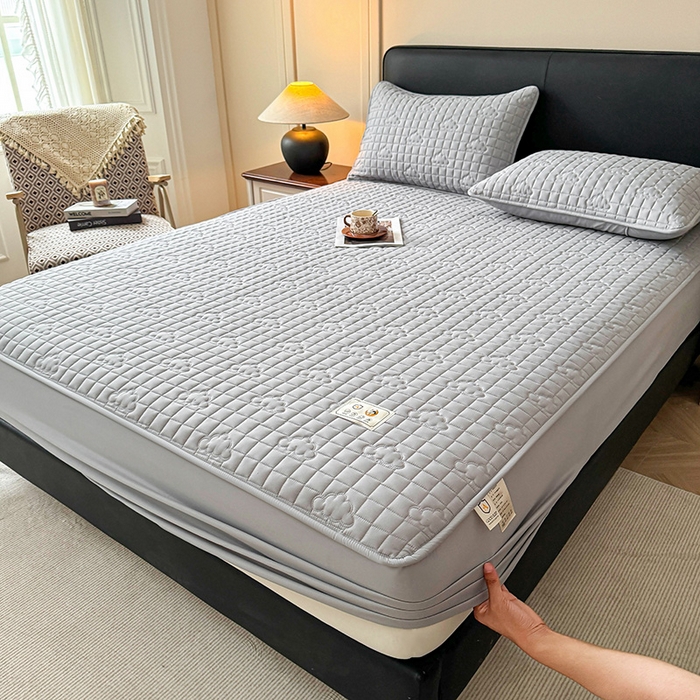 91家纺网 家纺一手货源 找家纺 3C 2025新款A类亲肤夹棉床笠-小云朵 小云朵 星辰灰