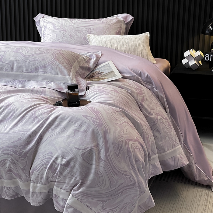 91家纺网 家纺一手货源 找家纺 春夏爆款全棉数码印花四件套纯棉轻奢风长绒棉床单被套时尚床上用品浮影 SM浮影-风信紫