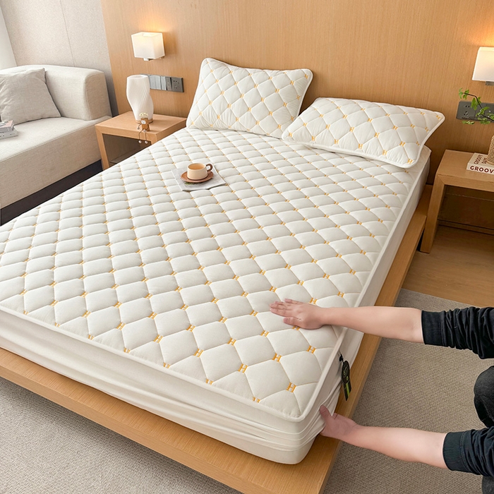 91家纺网 家纺一手货源 找家纺 3C 2024新款H全棉水洗棉床笠 珍珠白