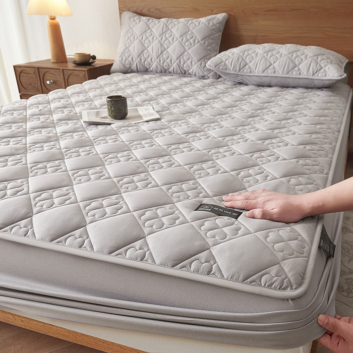 91家纺网 家纺一手货源 找家纺 3C 2025新款A类亲肤夹棉床笠-花叶 花叶 冰山灰