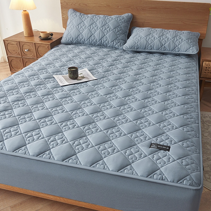 91家纺网 家纺一手货源 找家纺 3C 2025新款A类亲肤夹棉床笠-花叶 花叶 海洋蓝