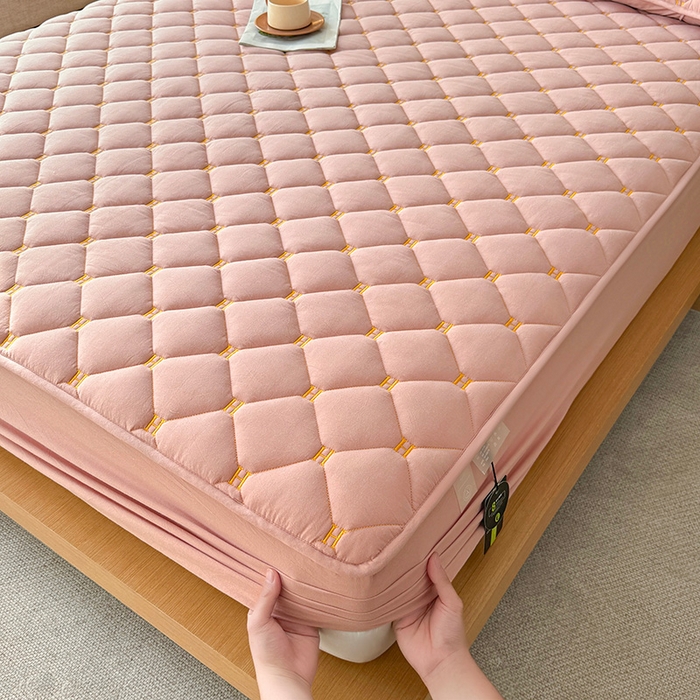 91家纺网 家纺一手货源 找家纺 3C 2024新款H全棉水洗棉床笠 浅豆沙