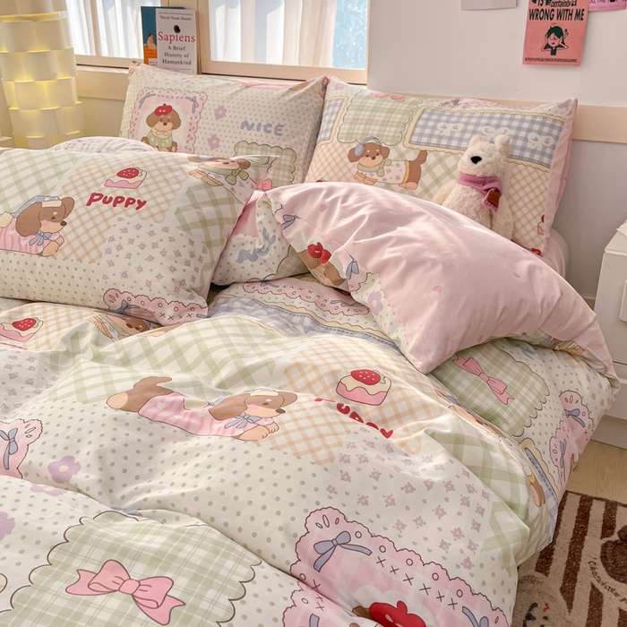 91家纺网 家纺一手货源 找家纺 2025新款全棉卡通小清新系列四件套 趴趴乐园