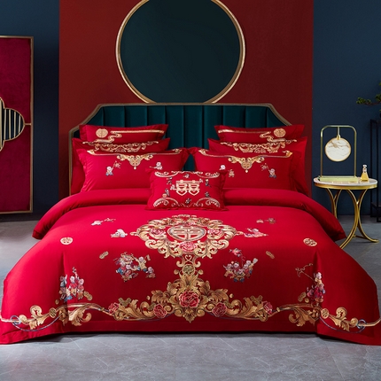 91家纺网 家纺一手货源 找家纺 东方合美（原：皇家传奇） 2023新款40s全工艺喷气刺绣纯棉婚庆多件套-系列三 多子多福