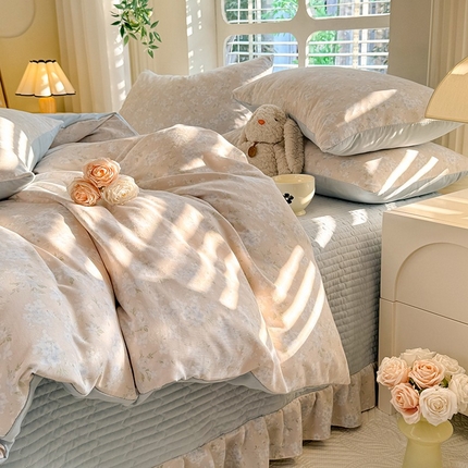 91家纺网 家纺一手货源 找家纺 （总）韩约家纺 2025新款简约款1针织双层纱床盖四件套