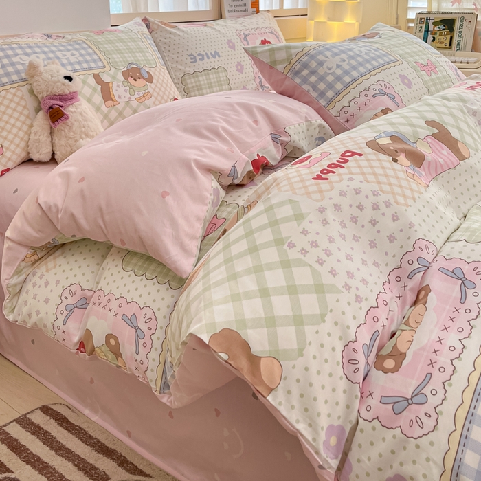 91家纺网 家纺一手货源 找家纺 2025新款全棉卡通小清新系列四件套 趴趴乐园