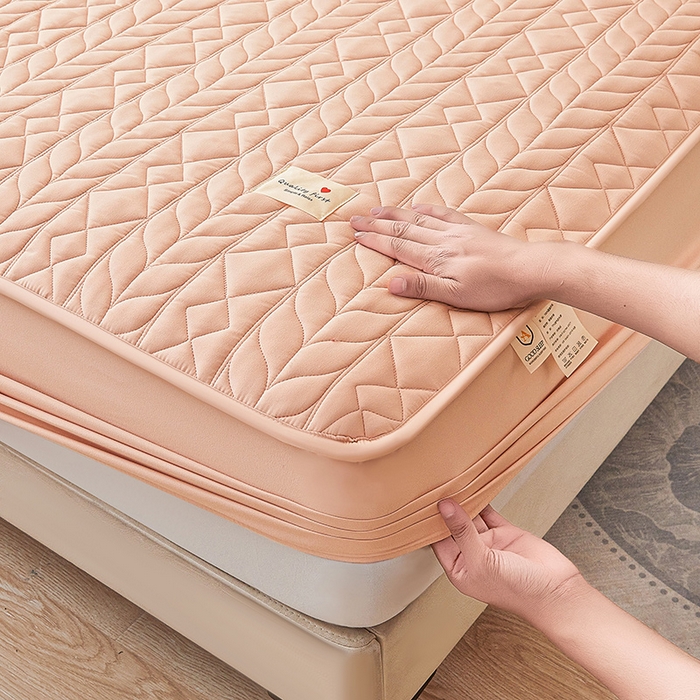 91家纺网 家纺一手货源 找家纺 3C 2025新款A类亲肤夹棉床笠-麦穗格 麦穗格 明媚粉