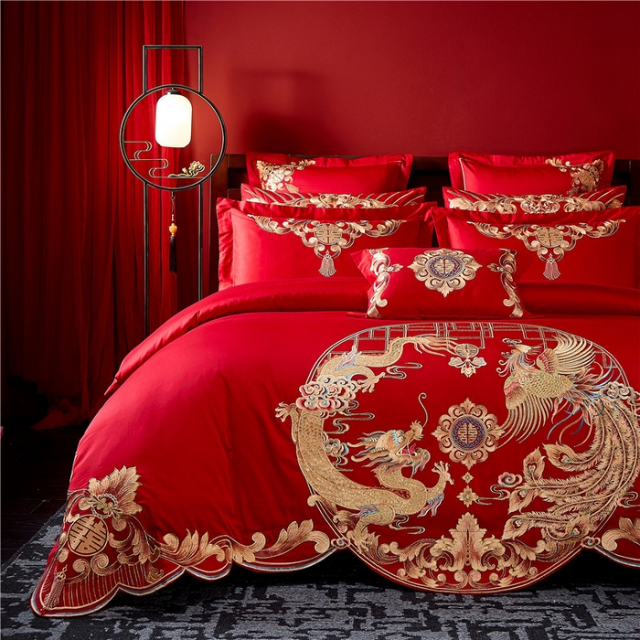 91家纺网 家纺一手货源 找家纺 2023新款120s提花长绒棉婚庆多件套系列 花好月圆