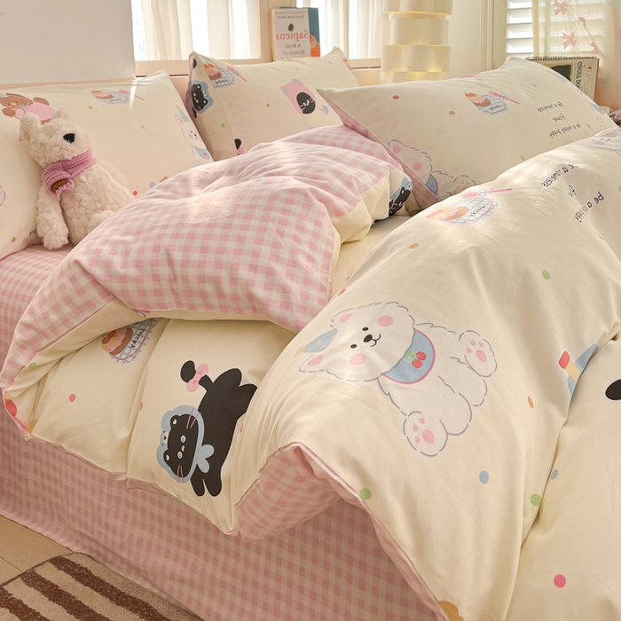 91家纺网 家纺一手货源 找家纺 2025新款全棉卡通小清新系列四件套 萌趣彩虹糖