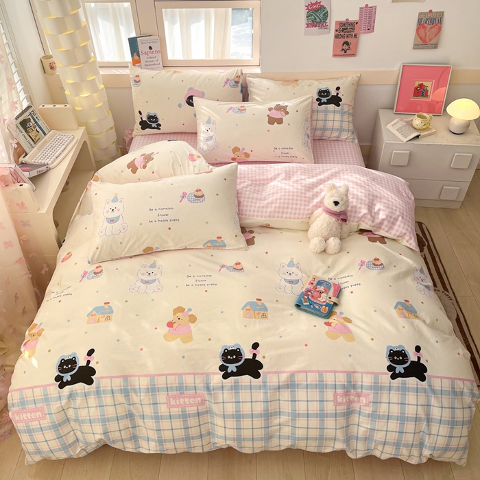 91家纺网 家纺一手货源 找家纺 2025新款全棉卡通小清新系列四件套 萌趣彩虹糖