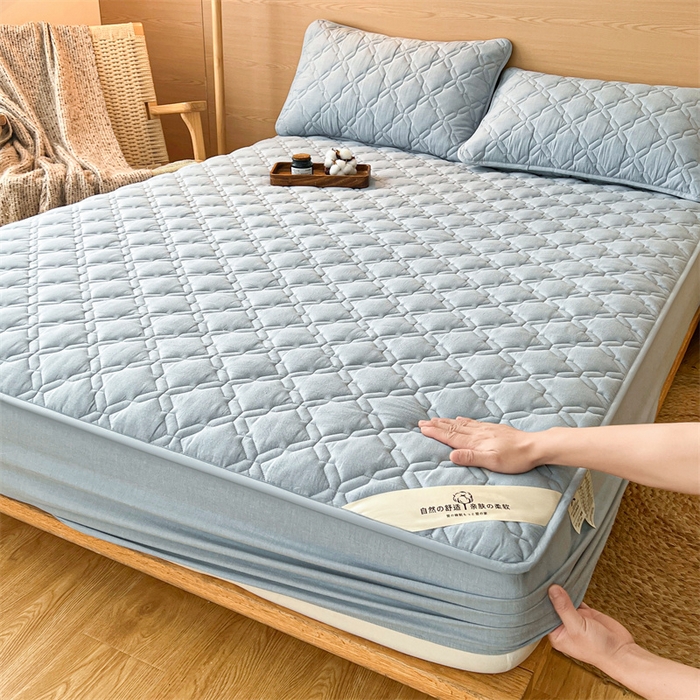 91家纺网 家纺一手货源 找家纺 3C 2024新款A类全棉抗菌防水床笠 全棉防水-浅蓝色