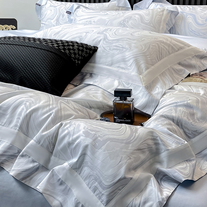 91家纺网 家纺一手货源 找家纺 春夏爆款全棉数码印花四件套纯棉轻奢风长绒棉床单被套时尚床上用品浮影 SM浮影-雅士灰