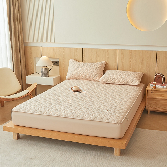 91家纺网 家纺一手货源 找家纺 3C 2025新款A类菱形格防水隔脏床笠-卡诺 卡诺-暖杏