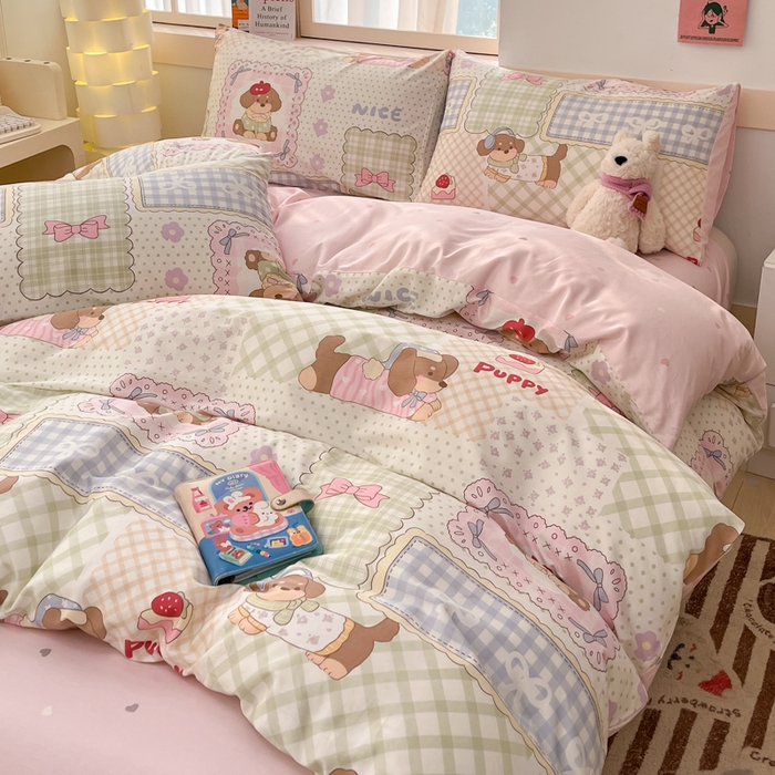 91家纺网 家纺一手货源 找家纺 2025新款全棉卡通小清新系列四件套 趴趴乐园