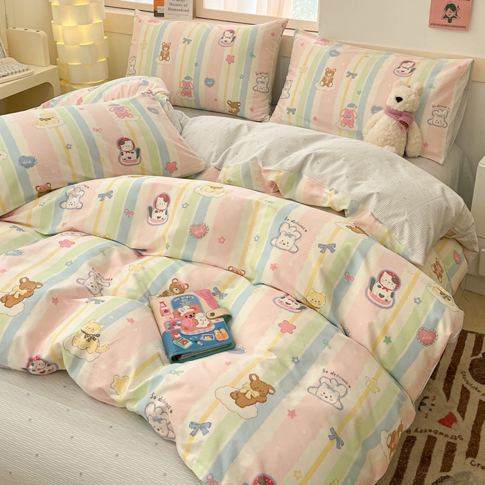 91家纺网 家纺一手货源 找家纺 2025新款全棉卡通小清新系列四件套 甜宠蜜语