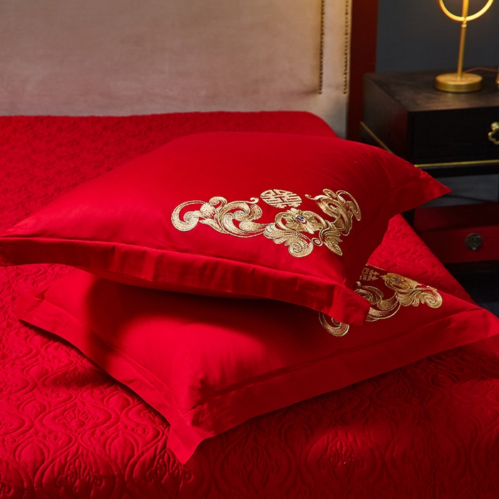 91家纺网 家纺一手货源 找家纺 东方合美（原：皇家传奇） 2023新款40s全工艺喷气刺绣纯棉婚庆多件套-系列三 福喜龙凤