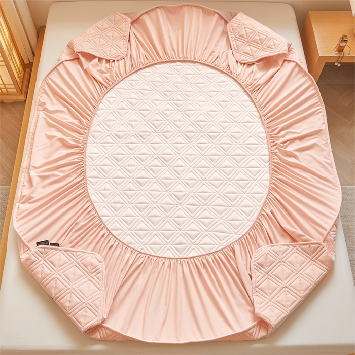 91家纺网 家纺一手货源 找家纺 3C 2025新款A类三角格防水隔脏床笠 三角格-嫩粉色