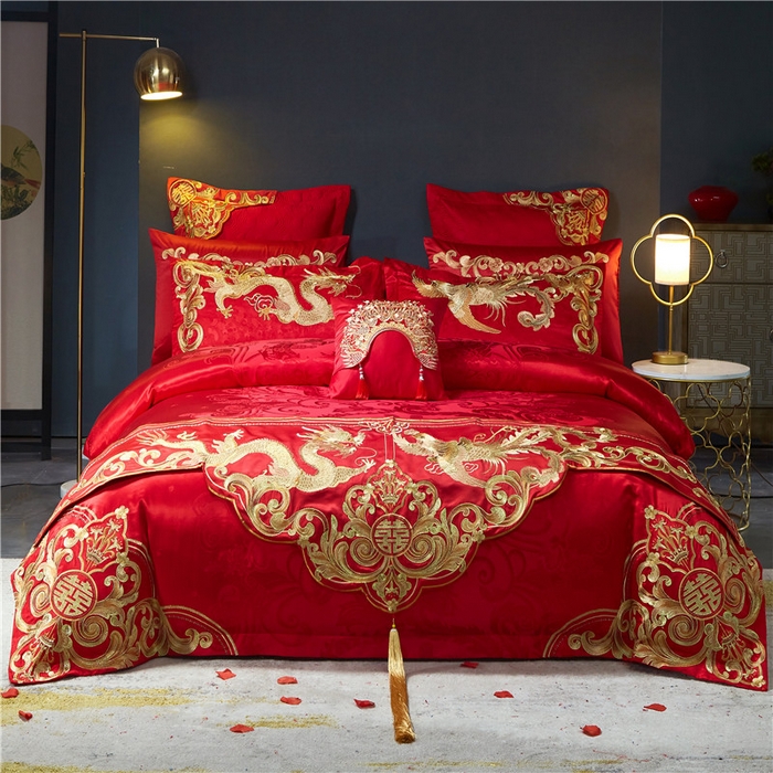 91家纺网 家纺一手货源 找家纺 2023新款100s贡缎提花婚庆多件套系列 凤冠霞帔（新拍2）