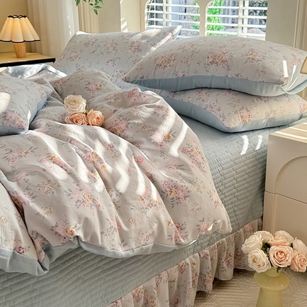 91家纺网 家纺一手货源 找家纺 （总）韩约家纺 2025新款简约款1针织双层纱床盖四件套