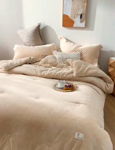 91家纺网 家纺一手货源 找家纺 法芙娜 2025新款牛奶绒懒人被 米色