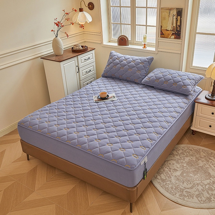 91家纺网 家纺一手货源 找家纺 3C 2024新款云朵全棉水洗棉床笠 云朵 蓝灰