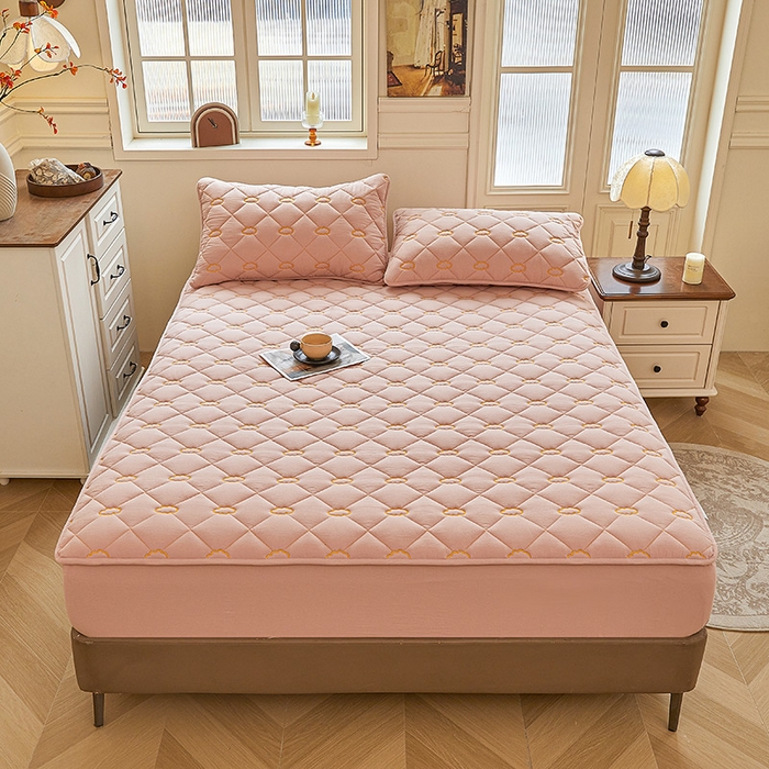 91家纺网 家纺一手货源 找家纺 3C 2024新款云朵全棉水洗棉床笠 云朵 浅豆沙