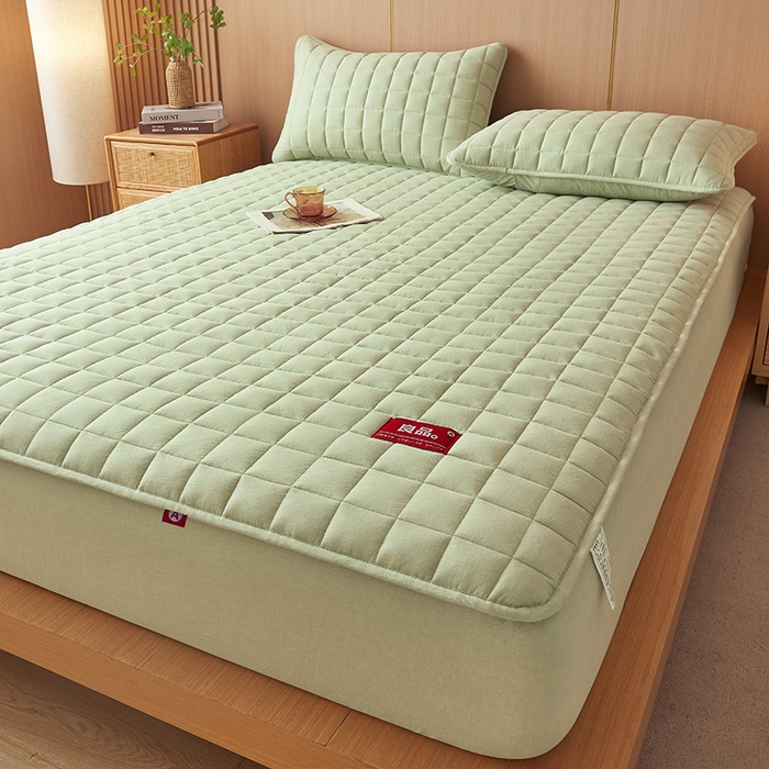 91家纺网 家纺一手货源 找家纺 3C 2025新款全棉水洗棉夹棉床笠-良品 良品 抹茶绿