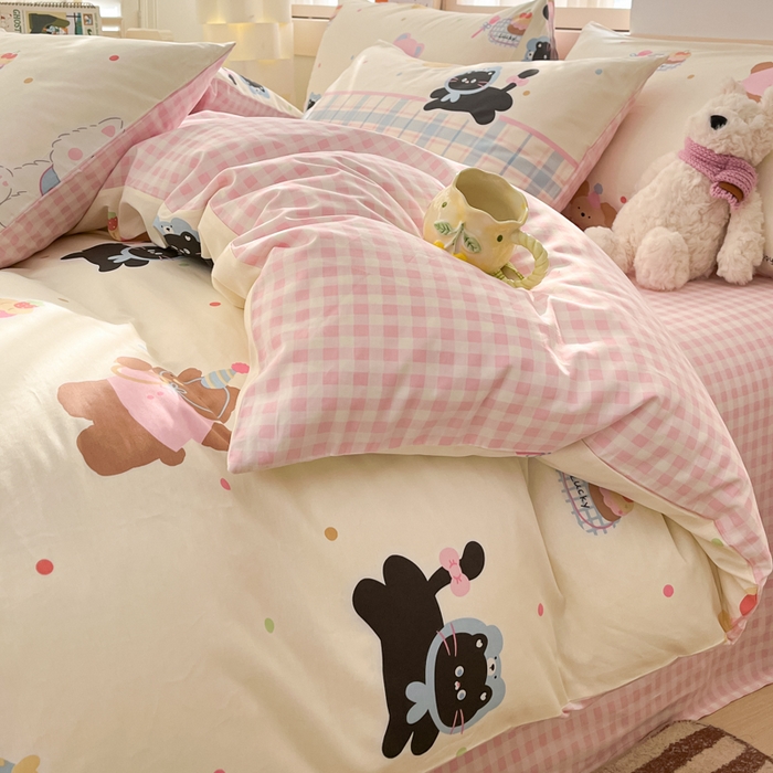 91家纺网 家纺一手货源 找家纺 2025新款全棉卡通小清新系列四件套 萌趣彩虹糖