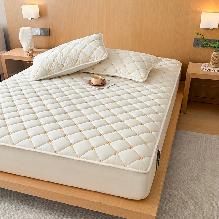 91家纺网 家纺一手货源 找家纺 3C 2024新款H全棉水洗棉床笠 珍珠白