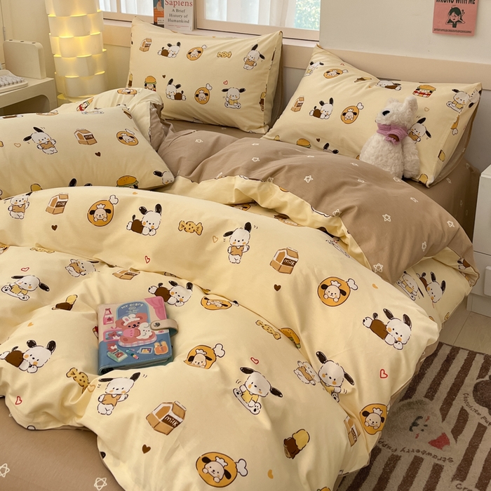 91家纺网 家纺一手货源 找家纺 2025新款全棉卡通小清新系列四件套 汉堡狗