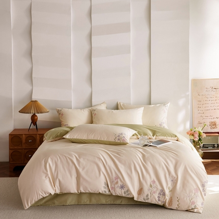 爱缦 2025新款花草自春风系列100支新疆长绒棉四件套 清水芙蓉