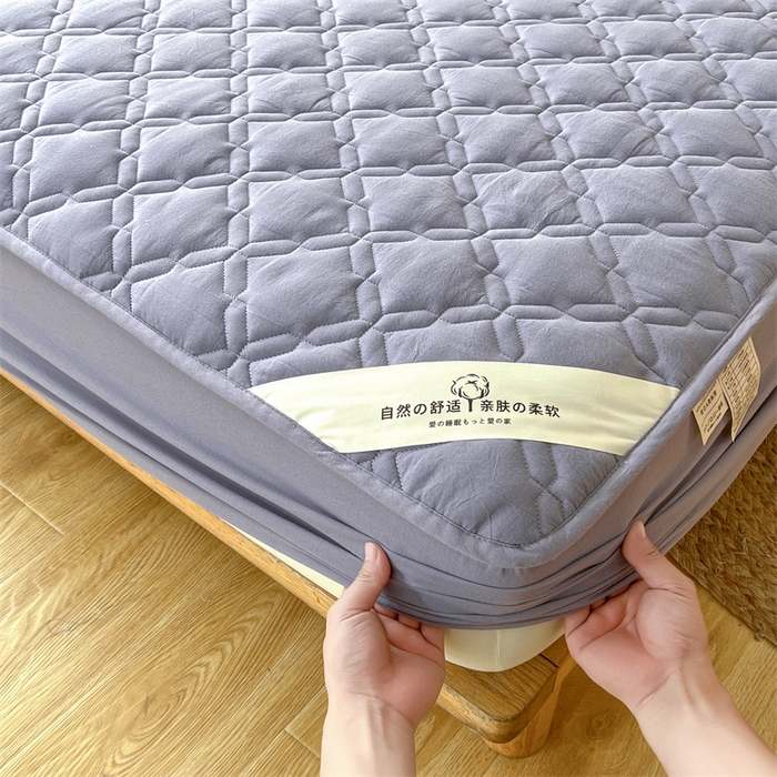 91家纺网 家纺一手货源 找家纺 3C 2024新款A类全棉抗菌防水床笠 全棉防水-蓝灰色