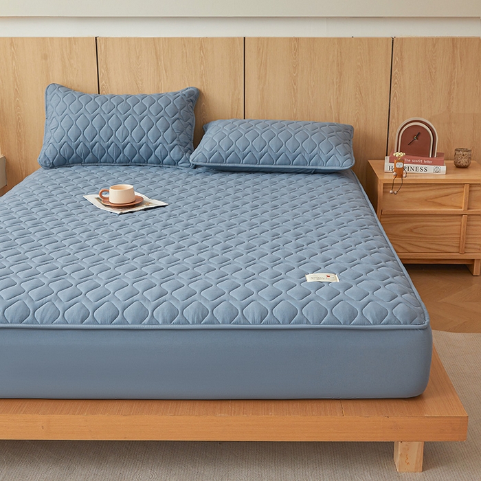 91家纺网 家纺一手货源 找家纺 3C 2025新款A类菱形格防水隔脏床笠-卡诺 卡诺-蔚蓝